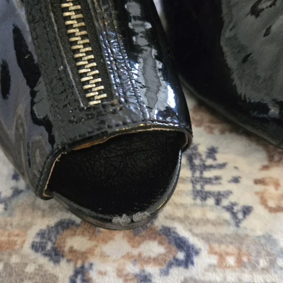 Michael Kors Black Patent Leather Peep-Toe Booties - Picture 2 of 5